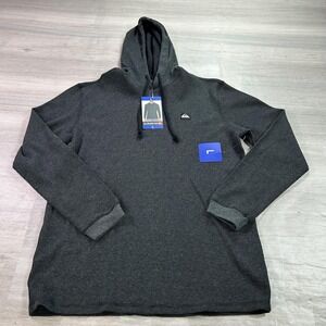 NEW Quiksilver Hoodie Mens Large Black Waffle Knit Pullover Thermal Sweatshirt